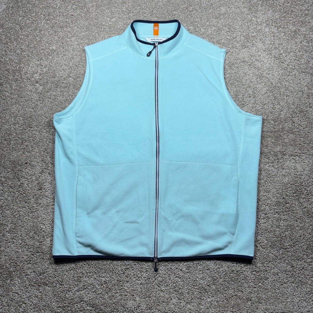 Peter Millar Thermal Flow Micro Fleece Vest Celeste Coral Blue XL Full Zip Golf